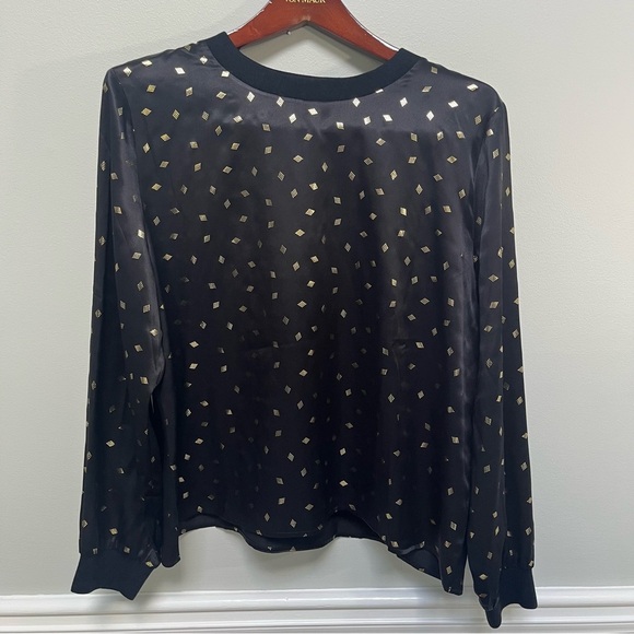 Garnet Hill Black Silk Top With Gold Detail Size L - Picture 9 of 9